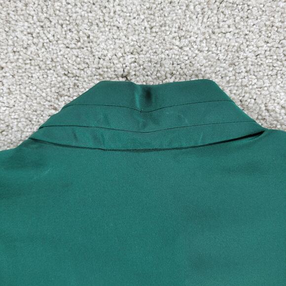 VTG Pendleton Petite Blouse Womens 10 Green Mock Neck Decorative Buttons Pleated - Picture 4 of 13